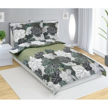 Bellatex Bavlnené obliečky Kvet khaki zelená, 140 x 200 cm, 70 x 90 cm