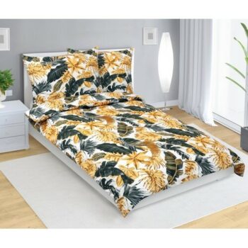 Bellatex Bavlnené obliečky Listy palmové zlatá, 140 x 200 cm, 70 x 90 cm