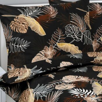 Bellatex Bavlnené obliečky Monstera tmavohnedá,140 x 200 cm, 70 x 90 cm