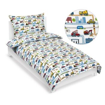 Bellatex Detské bavlnené obliečky Junior Mesto zelená, 140 x 200, 70 x 90 cm