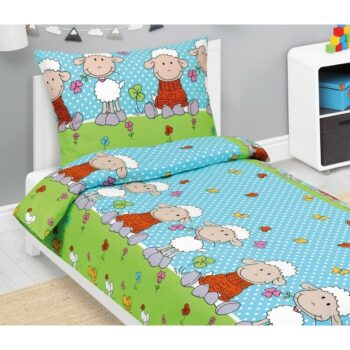 Bellatex Detské krepové obliečky Ovečka modrá, 140 x 200, 70 x 90 cm