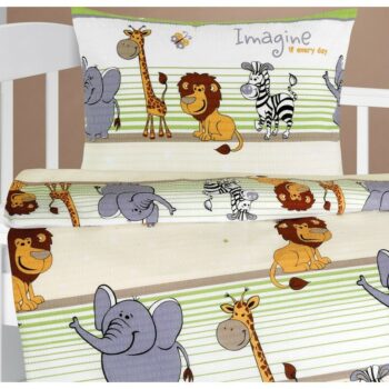 Bellatex Detské krepové obliečky do postieľky Agáta Safari zelená, 90 x 135 cm, 45 x 60 cm