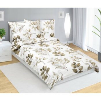 Bellatex Saténové povlečení Listy hnědá , 140 x220 cm, 70 x 90 cm, 140 x 220 cm, 70 x 90 cm