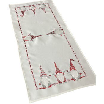 Biela vianočná štóla s červenou výšivkou škriatkov Šírka: 40 cm | Dĺžka: 160 cm