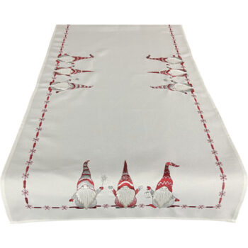 Biela vianočná štóla s červenou výšivkou škriatkov Šírka: 55 cm | Dĺžka: 120 cm