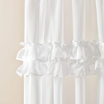 Biela záclona FRILLA s volánmi na stieborné priechodky 300 x 250 cm