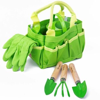 Bigjigs Toys Záhradný set náradia v plátennej taške, zelená