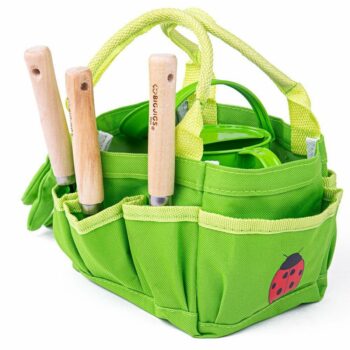 Bigjigs Toys Záhradný set náradia v plátennej taške, zelená
