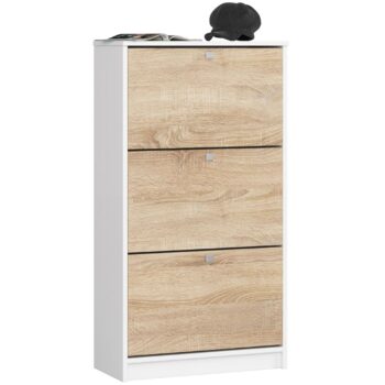 LUISA60 - Elegancia a funkčnosť v jednom botníku Materiál: Kvalitné a trvanlivé LTD, zaručujúce dlhodobú odolnosť. Design: Oslnivá kombinácia farieb dub Sonoma a biela, ktorá pridá vašej predsieni šmrnc a sofistikovanosť. Funkčnosť: Tri < strong>výklopné priehradky ponúkajú bohatý úložný priestor pre vaše obuvnícke kolekcie.  Rozmer: 113 x 60 x 28.5 cm - navrhnutý tak, aby dokonale zapadol do akejkoľvek predsiene. Typ tovaru: Botník - spojenie štýlu a praktičnosti pre vašu domácnosť. Počet políc: 3 - vaše obuvnícke kolekcie budú vždy usporiadané.  Zamiľujte sa do LUISA60  a premeňte vašu predsieň na centrum elegancie!