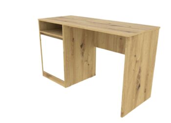 Moderný písací stolík CALIPSO vás zaujme svojim farebným prevedením dub Artisan / biela matná a jednoduchým dizajnom. Je vhodný do pracovní a tiež do detských či študentských izieb. Stolík je vyrobený z kvalitnej LTD dosky, ktorá je nenáročná na údržbu.Rozmery : š130 / h53,1 / v76,2 cmStolík CALIPSO obsahuje jednu otvorenú policu a uzatvorenú skrinku v ktorej sa nachádza jedna polica.Dodávame v demontovanom stave. 