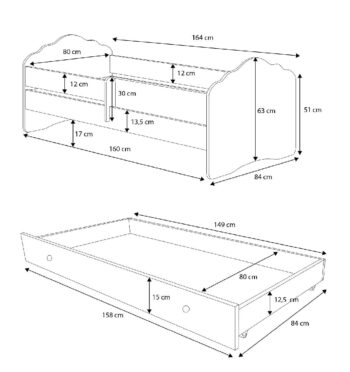Vyčarujte úsmev na tvárach Vašich ratolestí a spríjemnite im zaspávanie s detskou posteľou s matracom a úložným priestorom CAMI 80x160 cm, ktorá je vyrobená v univerzálnom bielom prevedení. Vyrobená je z kvalitnej laminovanej DTD, čo zaručuje jej stabilitu a odolnosť a kraje postele sú ukončené…