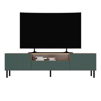 Moderný TV stolík CAMILA sa stane pýchou každej obývačky. Stolík stojí na čiernych 13 cm kovových nohách, ktoré mu dodávajú štýlový dizajn a je tak praktický na údržbu. Zaujímavé vlnité čelá dverí, ktoré sú usporiadané vertikálne tak, aby imitovali lamely sa postarajú o originálny a zaujímavý dizajn. Farebné prevedenie: dub Artisan / zelená matnáMATERIÁL: Korpus - laminovaná drevotrieska 16 mm.Predná strana - MDF doska, hrúbka 18 mm, potiahnutá melamínom, frézovaná, potiahnutá fóliouPánty - kov / oceľ, s možnosťou jemného nastaveniaROZMERY: Hĺbka: 40 cmŠírka: 160 cmVýška: 43 cmDodávame v demonte.  