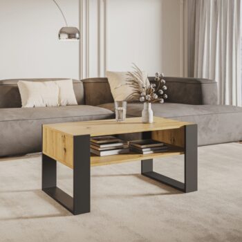Konferenčný stolík Cara 1 v elegantnom prevedení dub artisan a čierna je ideálnym doplnkom pre moderné interiéry. Tento štýlový kus nábytku od značky KONDELA ponúka nielen estetický vzhľad, ale aj praktickosť a funkčnosť.