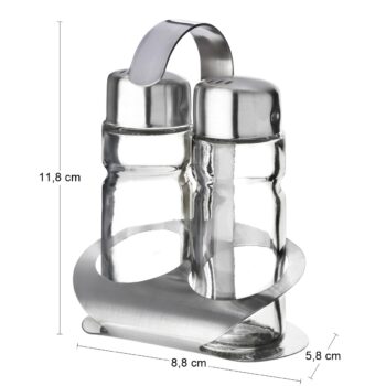 Sada koreničiek CARLO (2 ks) je praktická sada dvoch koreničiek na soľ a korenie, so stojanom. Každá má objem 35 ml a sú vyrobené z priehľadného skla, stojan je v prevedení nerezová. Koreničky Carlo budú nie len praktickým pomocníkom, ale hlavne pekným dizajnovým prvkom v kuchyni. Rozmer…