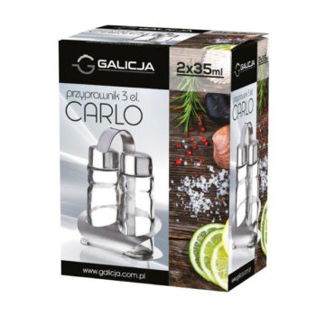 Sada koreničiek CARLO (2 ks) je praktická sada dvoch koreničiek na soľ a korenie, so stojanom. Každá má objem 35 ml a sú vyrobené z priehľadného skla, stojan je v prevedení nerezová. Koreničky Carlo budú nie len praktickým pomocníkom, ale hlavne pekným dizajnovým prvkom v kuchyni. Rozmer…