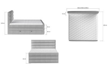 Posteľ CATARINE patrí medzi boxspringové postele v modernom dizajnovom prevedení. Dominantným prvkom je horizontálne prešitie na prednom aj zadnom čele postele, ktoré zvýrazňuje celkový výzor postele a robí ju výnimočnou. Výška ložnej plochy poskytne pohodlné vstávanie a sadanie na posteľ. Okrem efektného dizajnu oceníte aj spracovanie v najvyššej kvalite. Viacvrstvové matrace (viď obrázok prierezu) zaručia kvalitný spánok a zvýšené pohodlie. Jeden matrac postele je pružinový, druhý je z bonellovej pružiny, kombinovaný s PUR penou T25.  Pre ešte lepší pocit je súčasťou postele horný topper T3030. Poťah je hypoalergénny, snímateľný a prateľný pri 40 ℃. Oceníte 2 úložné boxy, ktoré sú pod každým lôžkom. Využívajú UP systém otvárania, vďaka ktorému sa jednoduchým spôsobom dostanete ku predmetom uloženým v boxoch. Posteľ je celočalúnená kvalitnou eko-kožou Soft 11.Rozmery (š/v/h): 160 x 133 x 220 cm. Výška ložnej plochy je 63 cm. Hrúbka zadného čela je 13 cm. Posteľ sa predáva kompletná, nie je potrebné doobjednávať rošt ani matrac. Tvrdosť matraca: H3.V našej ponuke nájdete aj ďalšie rozmery a farebné prevedenia tejto unikátnej postele.   