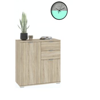 COMOS je nábytok, ktorý je v jednoduchom prevedení s čistými líniami. Na výber viacero prvkov COMOS.Komoda je vyrobená z kvalitných LTD dosiek. Sú nenáročné na údržbu. Komoda je dvojdverová, disponuje tiež dvomi praktickými zásuvkami.Farebné prevedenie:  dub sonoma.Rozmery:šírka: 71 cmvýška: 75 cmhĺbka: 35 cm.Dodávame v demontovanom stave.