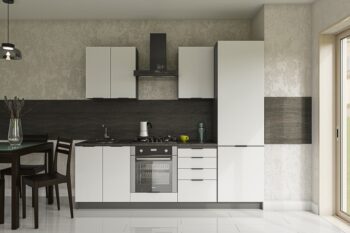 Moderná kuchyňa CRAF vás zaujme svojim praktickým a zároveň štýlovým prevedením. Je vhodná do moderných interiérov. Disponuje množstvom úložného priestoru.Výška horných skriniek: 72 cm. Hĺbka: 30/32 cm. Výška dolných skriniek: 82 cm. Hĺbka: 46 cm.Sokel nie je v cene zostavy.Rozmery zostavy (š,h): 250 x 48 cm.Kuchynské skrinky sú vyrobené z kvalitných LTD dosiek. Ich údržba je nenáročná. Dvierka sú vo farbe: nymfea alba.Kuchynská zostava je zložená z týchto prvkov:horná skrinka 80/72 cm, horná skrinka 50/72 cm, vysoká skrinka 60/214 cm, drezová skrinka 80/82 cm, skrinka na vstavanú rúru 60/82 cm, zásuvková skrinka 50/82 cmDrez a pracovnú dosku je potrebné dokúpiť, spotrebiče nie sú súčasťou kuchynskej linky. Kuchyňu je možné zakúpiť len ako zostavu.Horné skrinky majú v cene regulovateľné závesy. Ku každej hornej skrinke sa zároveň dodávajú 2 ks 10 cm závesnej lišty. Nedelenú závesnú lištu pre jednoduchšiu montáž je možné doobjednať.Dodávame v demontovanom stave.