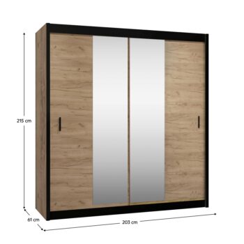 Šatníková skriňa s posuvnými dverami Craft 203 v elegantnom prevedení čierna/dub craft je ideálnym riešením pre moderné interiéry. Táto skriňa značky KONDELA ponúka praktické a štýlové úložné priestory, ktoré sú vhodné do rôznych miestností vášho domova.