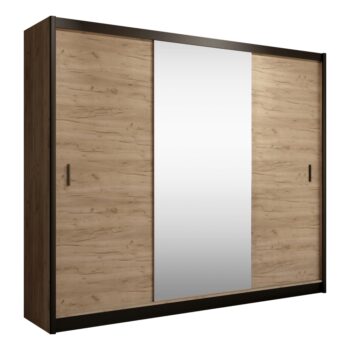 Šatníková skriňa s posuvnými dverami Craft 250 v elegantnom prevedení čierna/dub craft je ideálnym riešením pre moderné interiéry. Táto skriňa značky KONDELA ponúka praktické a štýlové úložné priestory, ktoré sú vhodné do rôznych miestností vášho domova.
