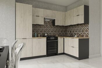 CRAF je moderná rohová kuchyňa, ktorá vás zaujme svojim praktickým a zároveň štýlovým prevedením. Je vhodná do moderných interiérov. Disponuje množstvom úložného priestoru.Výška horných skriniek: 72 cm. Hĺbka: 30/32 cm.horné skrinky s vertikálnym otváraním, sú vybavené plynovými piestami;Výška dolných skriniek: 82 cm. Hĺbka: 46 cm.Rozmery zostavy (š,h): 280 x 160 cm.Kuchynské skrinky sú vyrobené z kvalitných LTD dosiek. Ich údržba je nenáročná. Korpus je vo farbe grafit. Dvierka sú vo farbe craft biely. Úchyty sú súčasťou balenia. Sú v čiernej farbe.Kuchynská zostava je zložená z týchto prvkov:vysoká potravinová skrinka 60/214 cm, dolná skrinka 1 dverová 40/82 cm,rohová drezová skrinka 80(100)/82 cm, dolná skrinka 1 dverová 60/82 cm, dolná skrinka so zásuvkami 60/82 cm4 x horná skrinka 60/36 cm, horná digestorová skrinka 60/40 cm, 2 x horná skrinka 1 dverová 40/72 cm, horná rohová skrinka 60/72 cmZostava neobsahuje skrinku na vstavanú ruru - je možné si ju dokúpiť (viď. Príslušenstvo).Sokel, drez a pracovnú dosku je potrebné dokúpiť (viď. Príslušenstvo), spotrebiče nie sú súčasťou kuchynskej linky.Kuchyňu je možné zakúpiť iba ako zostavu. V prípade záujmu o vyskladanie vlastnej zostavy zo samostatných skriniek je ponuka TU.Dodávame v demontovanom stave.