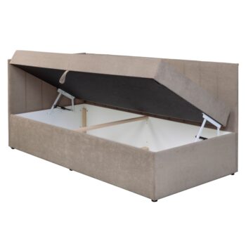 Čalúnená jednolôžková posteľ Cropi v elegantnej béžovej farbe je ideálnym riešením pre tých, ktorí hľadajú moderný a praktický nábytok do spálne. Táto posteľ od značky KONDELA ponúka nielen pohodlné miesto na spanie, ale aj úložný priestor, ktorý oceníte v každej domácnosti.