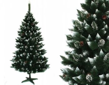Čarovná vianočná borovica zdobená šiškami 220 cm s jemne zasneženými koncami