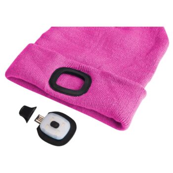 Čepice s čelovkou 45lm, nabíjecí, USB, univerzální velikost, růžová SIXTOL