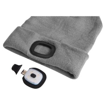 Čepice s čelovkou 45lm, nabíjecí, USB, univerzální velikost, světle šedá SIXTOL