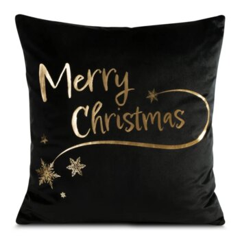 Čierna zamatová vianočná obliečka Merry Christmas Šírka: 45 cm | Dĺžka: 45 cm