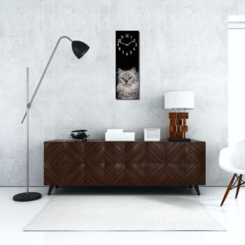 Čierne detské nástenné hodiny 20 x 60 cm mačka