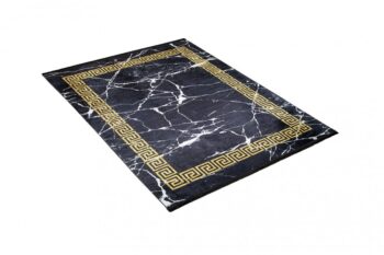 Čierny trendový koberec so zlatým geometrickým vzorom Šírka: 80 cm | Dĺžka: 150 cm