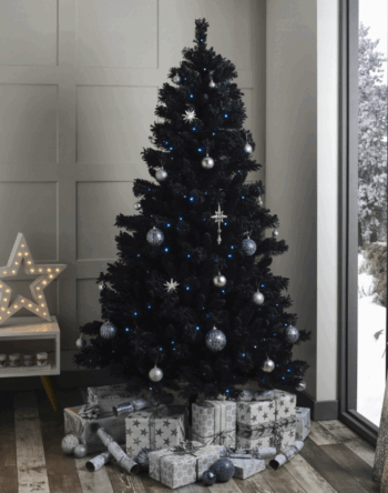 Čierny vianočný stromček so zdobením 220 cm