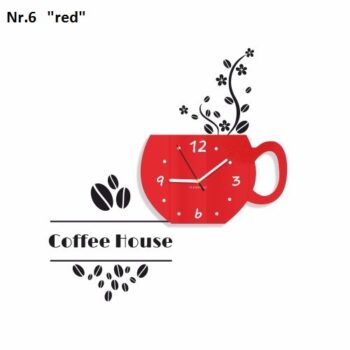 Coffee House dekoračné hodiny do kuchyne červená