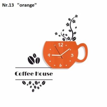 Coffee House dekoračné hodiny do kuchyne oranžová