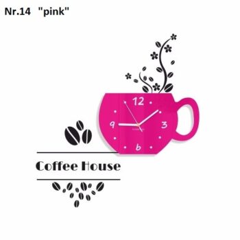 Coffee House dekoračné hodiny do kuchyne ružová