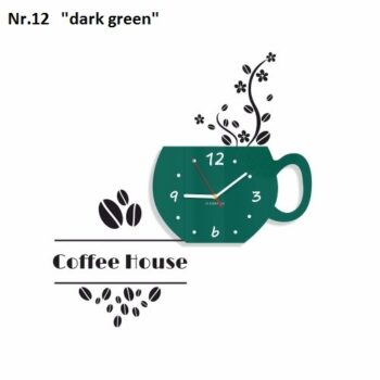Coffee House dekoračné hodiny do kuchyne tmavozelená