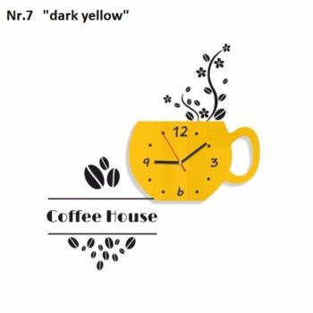 Coffee House dekoračné hodiny do kuchyne tmavožltá