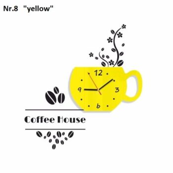 Coffee House dekoračné hodiny do kuchyne žltá
