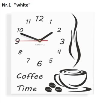 Coffee Time nástenné kuchynské hodiny biela