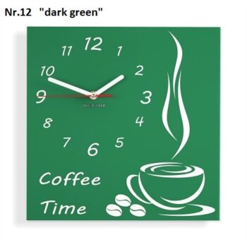 Coffee Time nástenné kuchynské hodiny tmavozelená