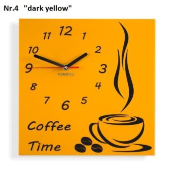 Coffee Time nástenné kuchynské hodiny tmavožltá