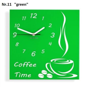 Coffee Time nástenné kuchynské hodiny zelená
