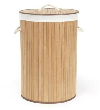 Compactor Bambusový kôš na bielizeň s vekom Compactor Bamboo - okrúhly, prírodný, 40 x 60 cm