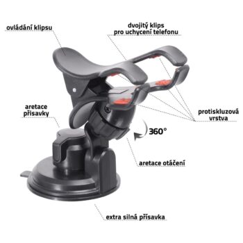 Compass Držiak telefónu / GPS na prísavku Double Clips, čierna