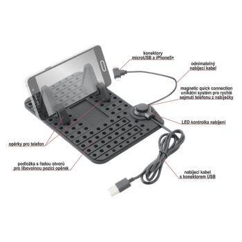 Compass Držiak telefónu s podložkou a káblom micro USB, čierna