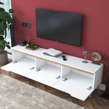Televízny stolík DAHOMAN - Štýlový doplnok pre vašu obývaciu izbuTelevízny stolík DAHOMAN je ideálnym riešením pre modernú obývaciu izbu. Jeho elegantná kombinácia bielej a orechovej farby vytvára harmonický kontrast, ktorý skvele zapadne do každého interiéru, najmä v škandinávskom štýle.Stolík je vyrobený z kvalitných materiálov - melamínu a VT laminátu s hrúbkou 18 mm, čo zaisťuje dlhú životnosť a odolnosť voči bežnému opotrebovaniu. Vďaka jeho praktickému obdĺžnikovému tvaru a rozmerom 48,6 x 180 x 35 cm ponúka dostatok úložného priestoru, ktorý je rozdelený tromi plnými dvierkami. Materiál: melamín, VT laminát Rozmery: 48,6 x 180 x 35 cm Farba: biela + orech Počet dvierok: 3 plné dvierka Štýl: škandinávsky Tvar: obdĺžnikový Hrúbka materiálu: 18 mmDodatočné informácie: Stolík DAHOMAN dodávame v demonte, čo umožňuje jednoduchú prepravu a montáž priamo u vás doma.Vďaka kombinácii funkčnosti a nadčasového dizajnu je televízny stolík DAHOMAN skvelou voľbou pre každého, kto hľadá štýlový a praktický nábytok do svojej obývačky.