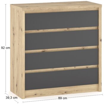 Zásuvková komoda DAICOS CH-4DRWS vo Vašej spálni, obývačke, či ktorejkoľvek inej miestnosti jednoducho nemôže chýbať. Praktická komoda s množstvom úložného priestoru sa skladá zo štyroch zásuviek, ktoré sa otvárajú pomocou šikmo zafrézovaného čela zásuviek. Materiál použitý na jej výrobu je…