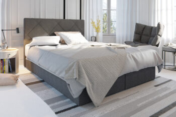 Štýlová manželská posteľ DALILA je v modernom a elegantnom prevedení. Patrí medzi postele typu BOXSPRING. Výrazným dizajnovým prvkom je jej čelo, ktoré tiež ochráni vašu stenu pred oderom.Posteľ je čalúnená látkou COSMIC 160.  Súčasťou postele je kvalitný bonellový matrac. Pre väčší komfort si môžete dokúpiť praktický vrchný krycí matrac TOPPER (viď. doporučené produkty).Disponuje veľkým úložným priestorom, ktorý je vhodný na uloženie perín, obliečok a podobne.Rozmery (š,v,h): 165 x 102 x 208 cm. Výška čela postele: 102 cm. Výška spacej plochy: 47 cm. Výška nožičiek: 2 cm. Spacia plocha: 160 x 200 cm.V našej ponuke nájdete aj ďalšie prevedenia a rozmery manželských postelí DALILA.Dodávame v demontovanom stave.