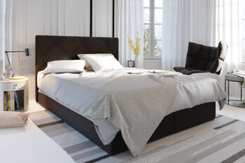 Štýlová manželská posteľ DALILA je v modernom a elegantnom prevedení. Patrí medzi postele typu BOXSPRING. Výrazným dizajnovým prvkom je jej čelo, ktoré tiež ochráni vašu stenu pred oderom.Posteľ je čalúnená látkou COSMIC 800.  Súčasťou postele je kvalitný bonellový matrac. Pre väčší komfort si môžete dokúpiť praktický vrchný krycí matrac TOPPER (viď. doporučené produkty).Disponuje veľkým úložným priestorom, ktorý je vhodný na uloženie perín, obliečok a podobne.Rozmery (š,v,h): 185 x 102 x 208 cm. Výška čela postele: 102 cm. Výška spacej plochy: 47 cm. Výška nožičiek: 2 cm. Spacia plocha: 180 x 200 cm.V našej ponuke nájdete aj ďalšie prevedenia a rozmery manželských postelí DALILA.Dodávame v demontovanom stave.